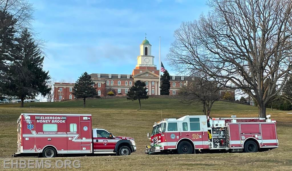 Ambulance 89-D with Engine 76 in front of the Coatesville VA Hospital. (Photo Courtesy of Station 76)